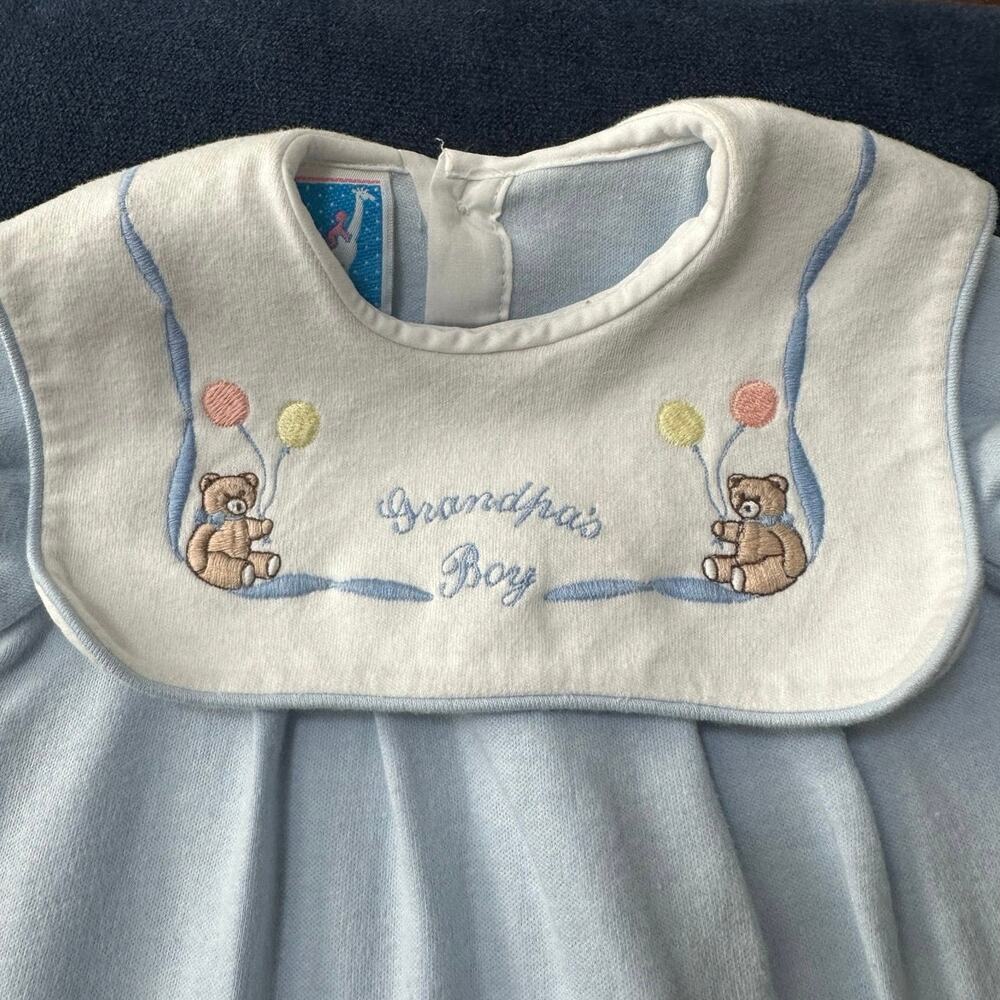 Vintage Toddle Tyke Romper Toddler Boy 0-3m Grandpas Boy Embroidered Bear Collar - Picture 8 of 9